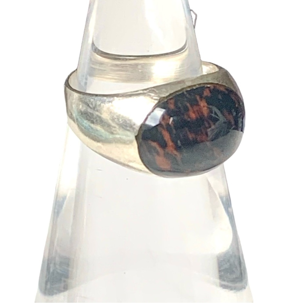 Mahogany Obsidian Gemstone Sterling Silver Ring Marked MEXI 925 Jewelry
